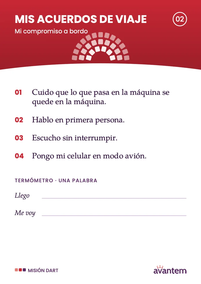 Page 2, my travel agreements and the thermometer: arriving, leaving (in Spanish)