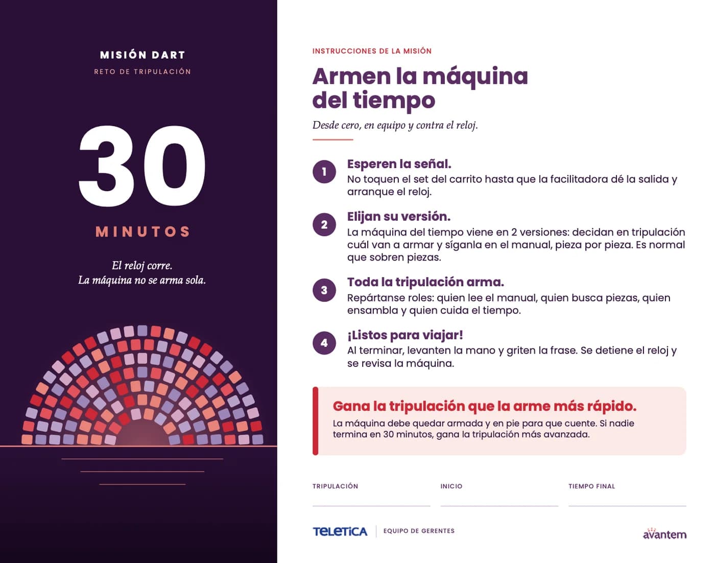 Cover of the “Build the time machine” challenge: 30 minutes and four-step instructions (in Spanish)