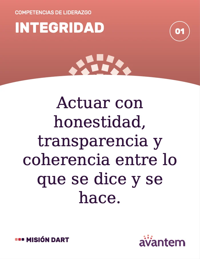 Card 01, Integrity: acting with honesty, transparency and consistency between what is said and done (in Spanish)