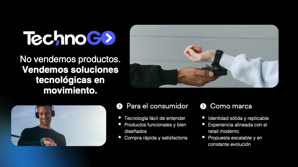 Slide “We don’t sell products. We sell technology solutions in motion.” (in Spanish)